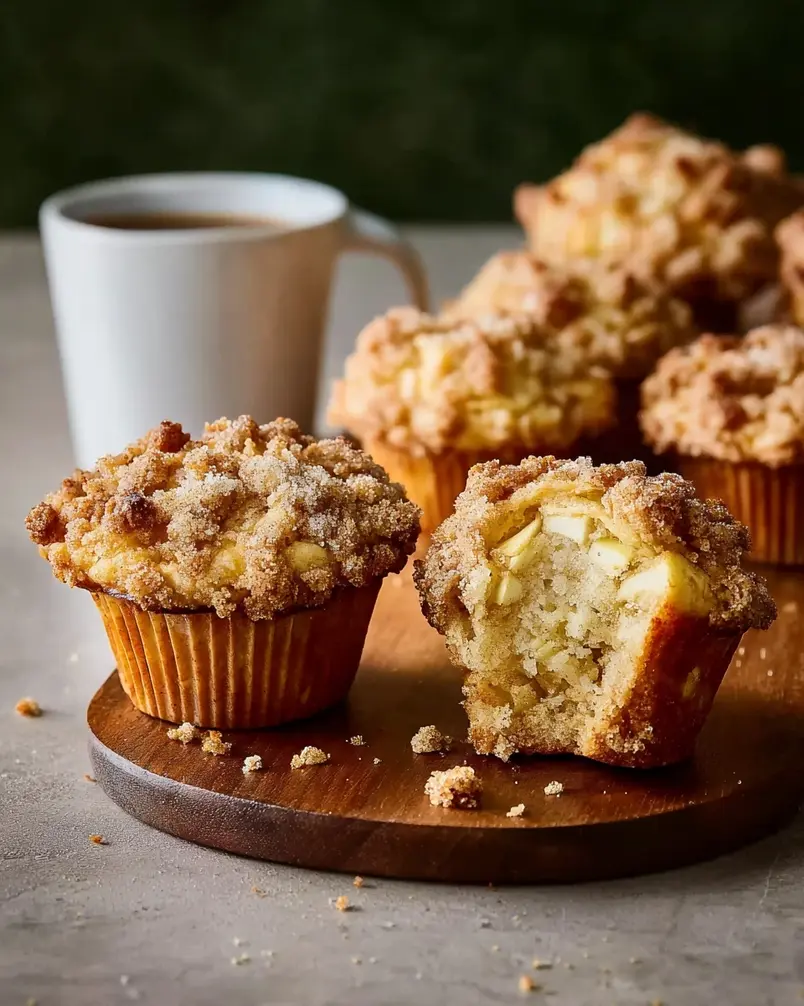 Apple Strudel Muffins 2 Muffin batter being poured into muffin liners with chopped apples and cinnamon visible.