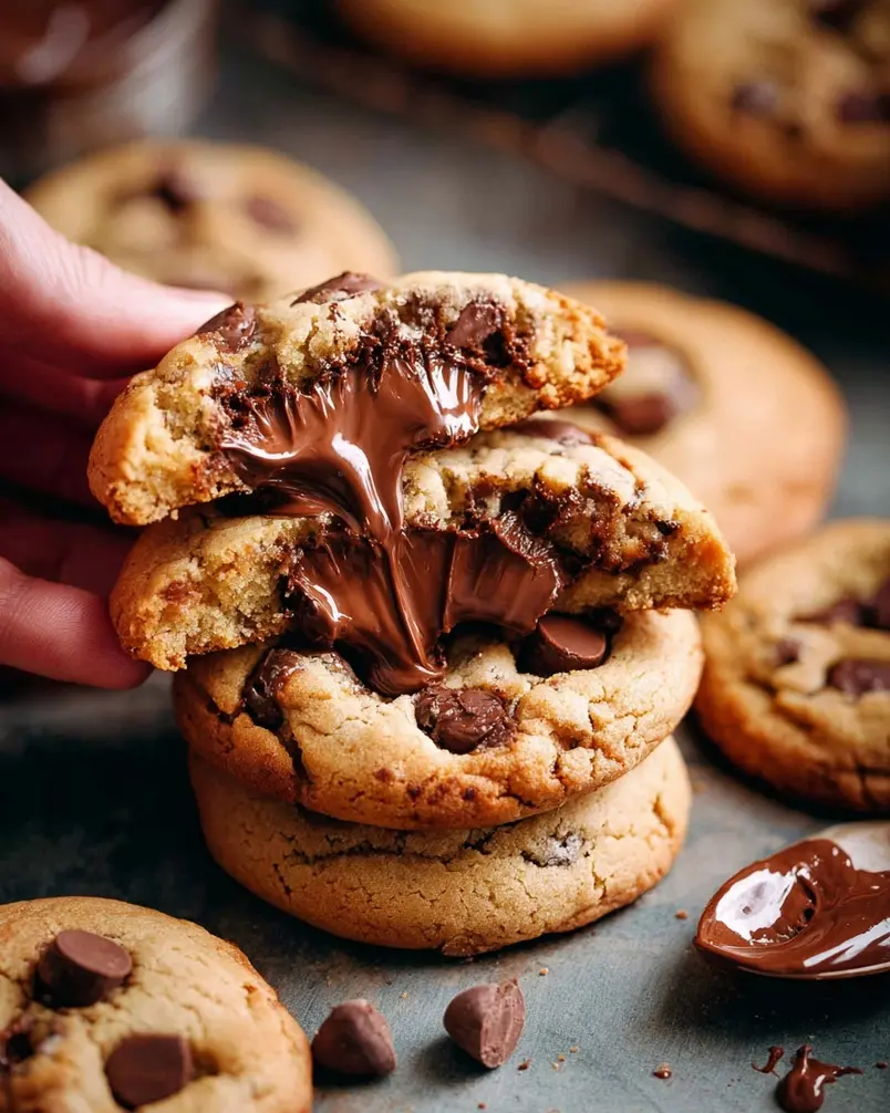 Nutella Stuffed Cookies 3 Hands rolling cookie dough into balls before placing them on a baking sheet for Nutella stuffed cookies.