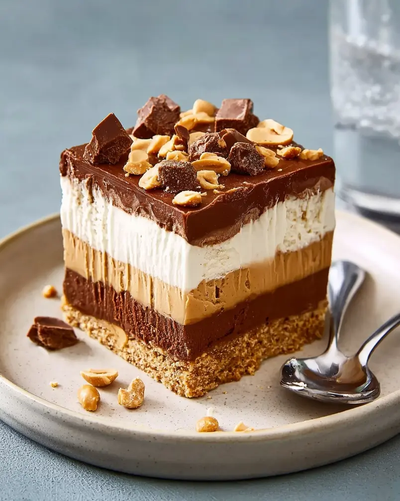 My Chocolate-Peanut Butter Delight Is No-Bake and So Much Easier Than It Looks 3 Pouring melted chocolate over the peanut butter layer in a baking dish