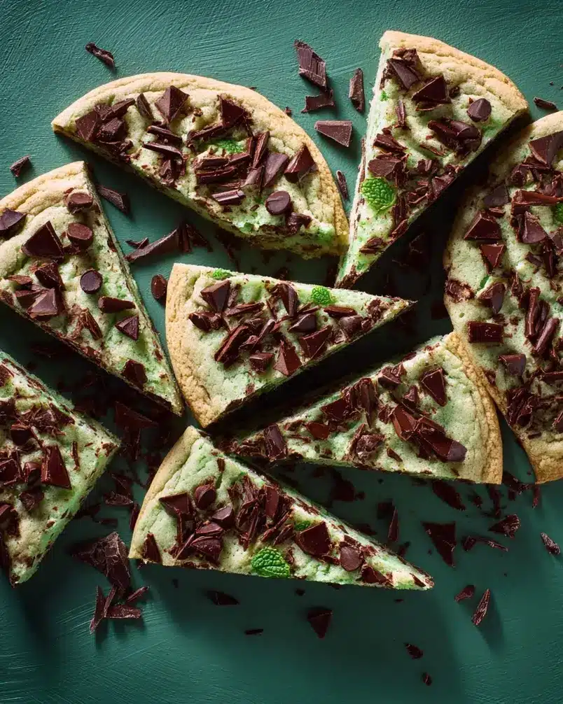 Mint Chocolate Chip Cookies 3 Mint chocolate chip cookie dough being scooped onto a baking sheet