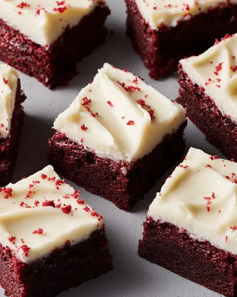 Red Velvet Cookie Bars 2 Close-up of red velvet cookie dough being mixed in a bowl