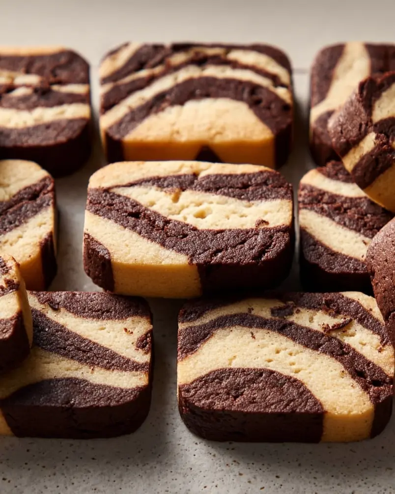 Spiced Chocolate Marble Shortbread 3 A baking sheet filled with perfectly baked spiced chocolate marble shortbread cookies.