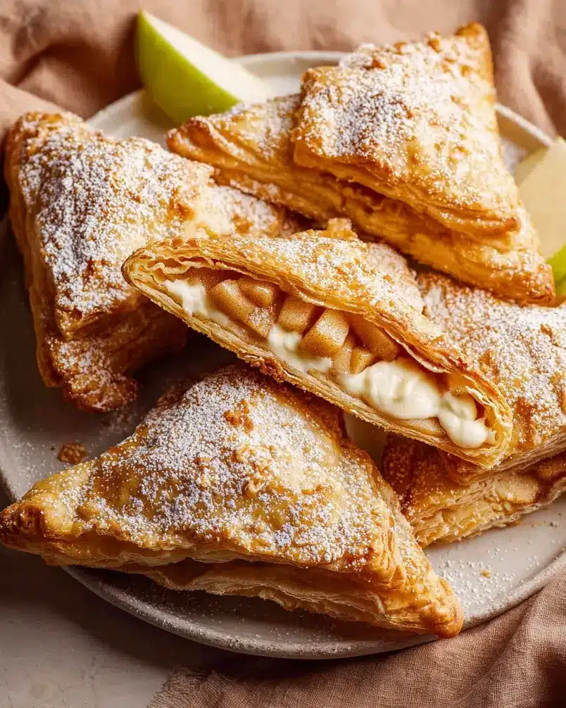 Apple Turnovers – with cream filled option 2 Hands preparing apple turnover dough and filling
