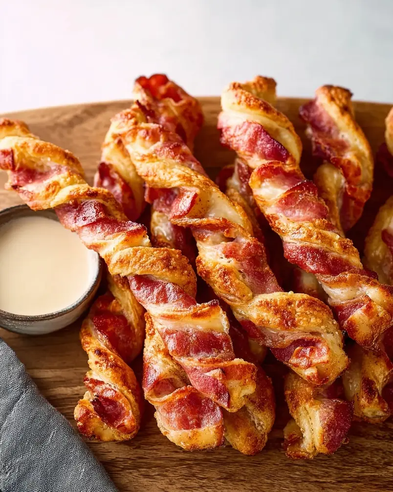 Cinnamon Roll Bacon Twists 2 Cinnamon Roll Bacon Twists being prepared with dough and bacon