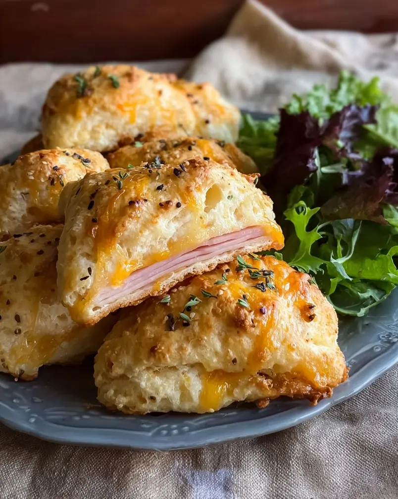 Easy Ham and Cheese Biscuits 3 Hands shaping dough for easy ham and cheese biscuits, ready to be placed on a baking sheet.