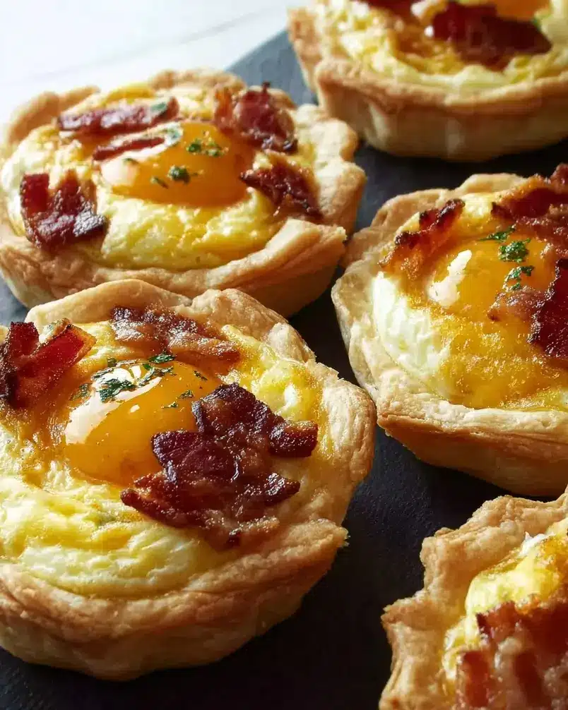 Bacon and Egg Breakfast Tarts 3 Pouring egg mixture into tart shells in muffin tin