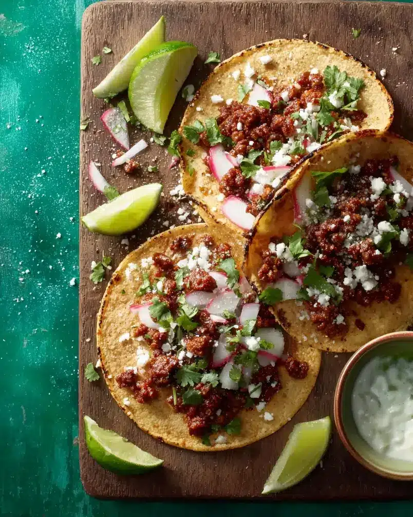 Easy Chorizo Street Tacos 3 Sizzling chorizo cooking in a cast-iron skillet.