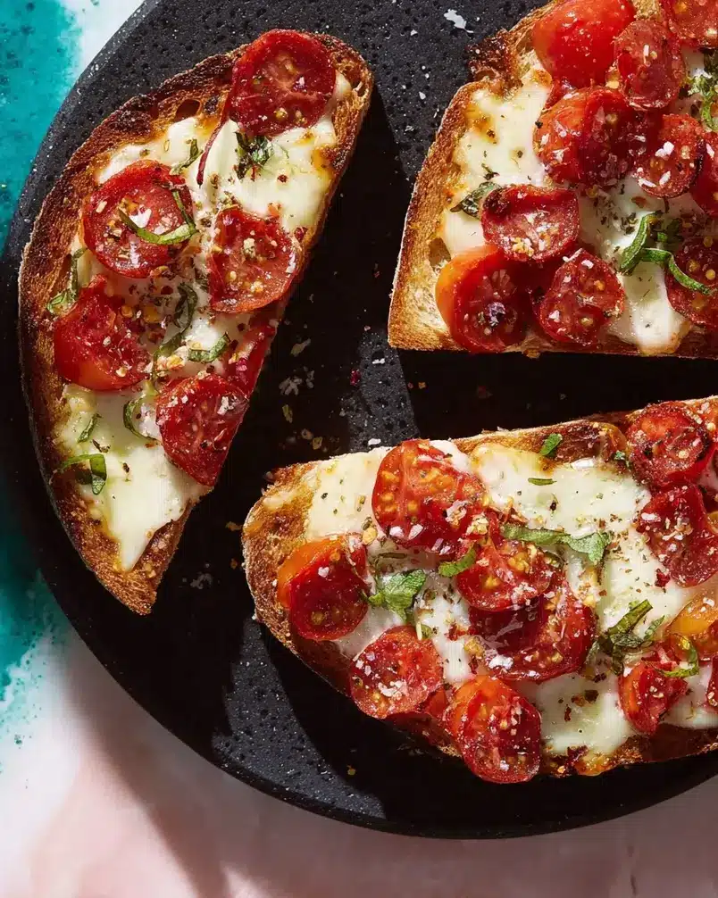 Pizza Lava Toast 2 Close-up of Pizza Lava Toast ingredients being prepared, showcasing bread slices, sauce, cheese, and toppings.
