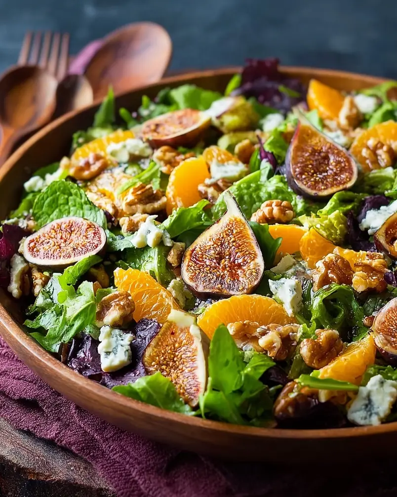 Orange, Fig, and Gorgonzola Salad 3 Dressing being whisked in a bowl for the salad