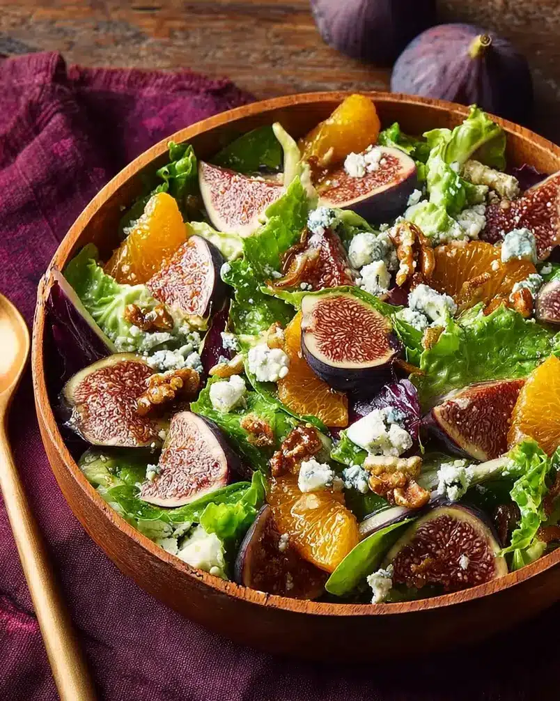 Orange, Fig, and Gorgonzola Salad 2 Fresh oranges and figs being sliced for salad preparation
