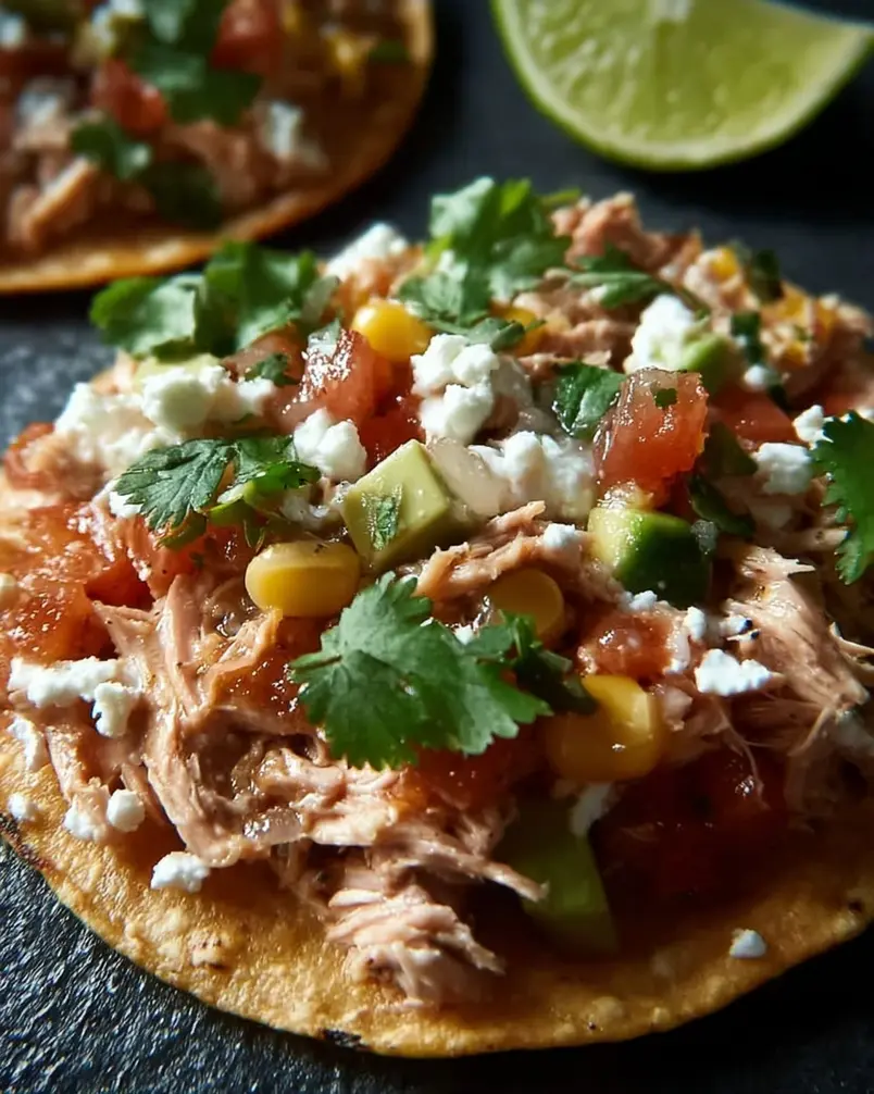 Tuna Tostadas 2 Fresh ingredients for Tuna Tostadas being prepared, including canned tuna, corn, avocado, and lime.