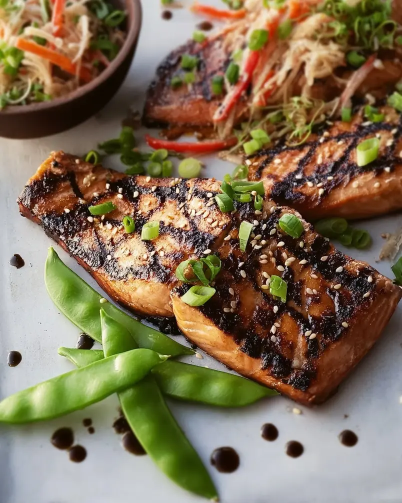 Sesame Grilled Salmon 2 Chef preparing sesame grilled salmon with fresh ingredients