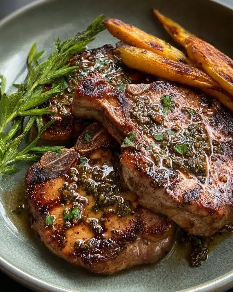 Modenese Pork Chops 2 Modenese pork chops being prepared with fresh ingredients