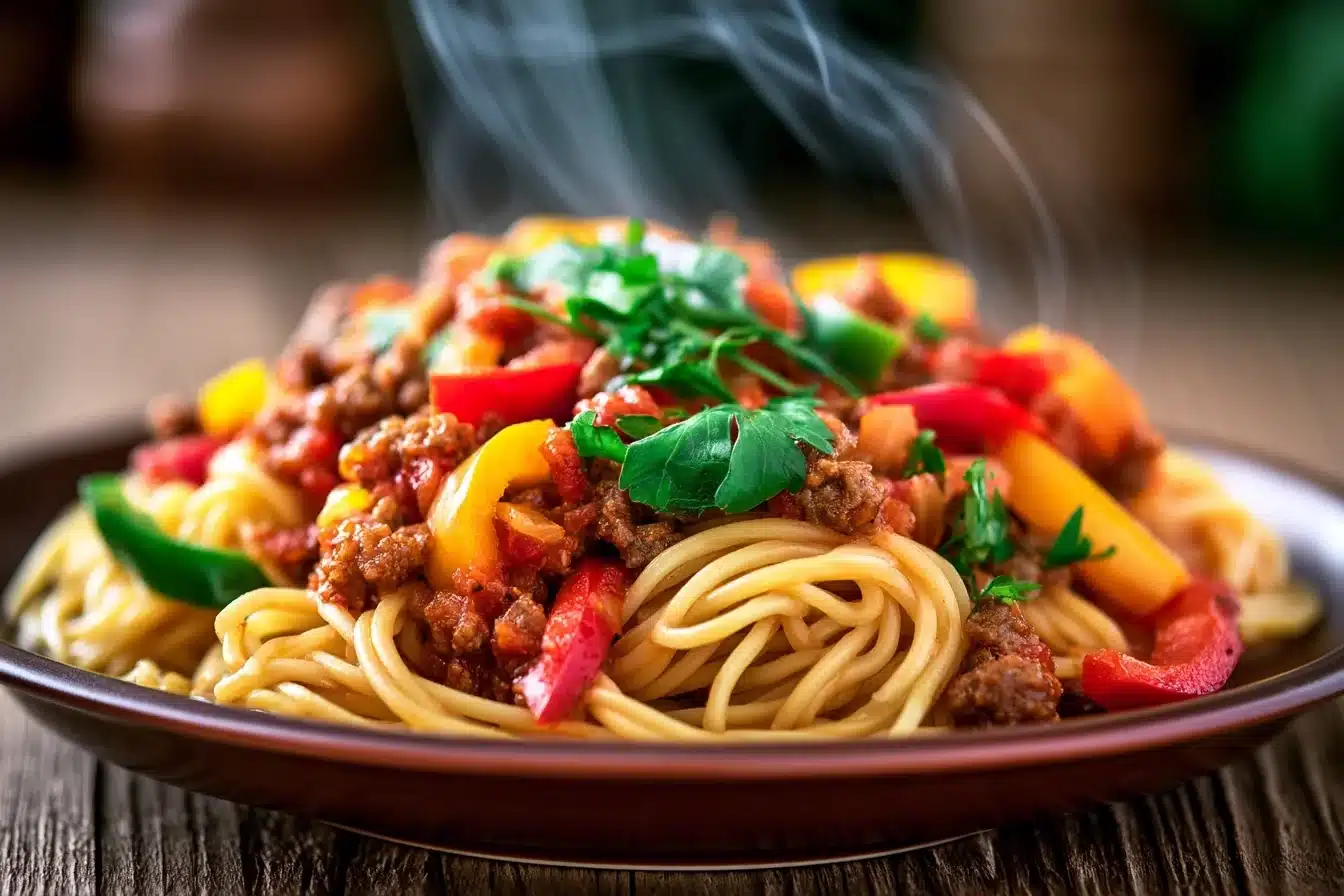 Minced Beef Spaghetti with Bell Peppers 2 Minced Beef Spaghetti with Bell Peppers