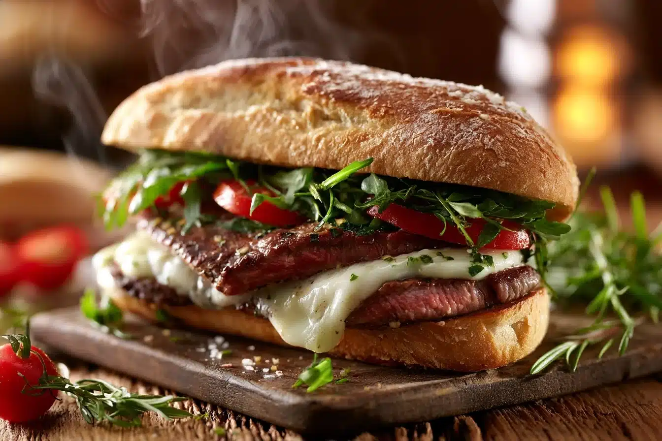 Gourmet Steak Sandwich with Melted Mozzarella 2 Gourmet Steak Sandwich with Melted Mozzarella