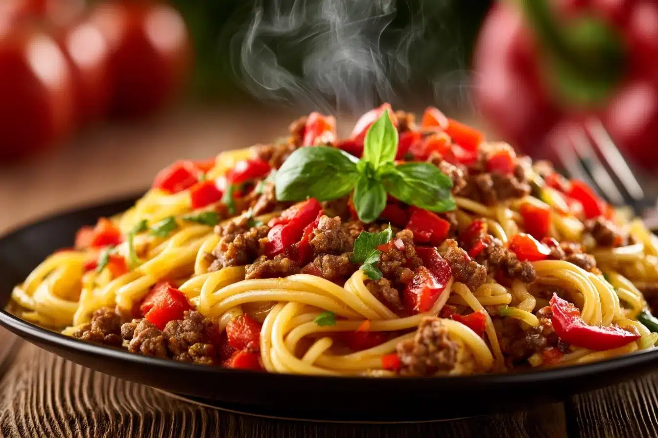 Minced Beef Spaghetti with Bell Peppers 3 Minced Beef Spaghetti with Bell Peppers