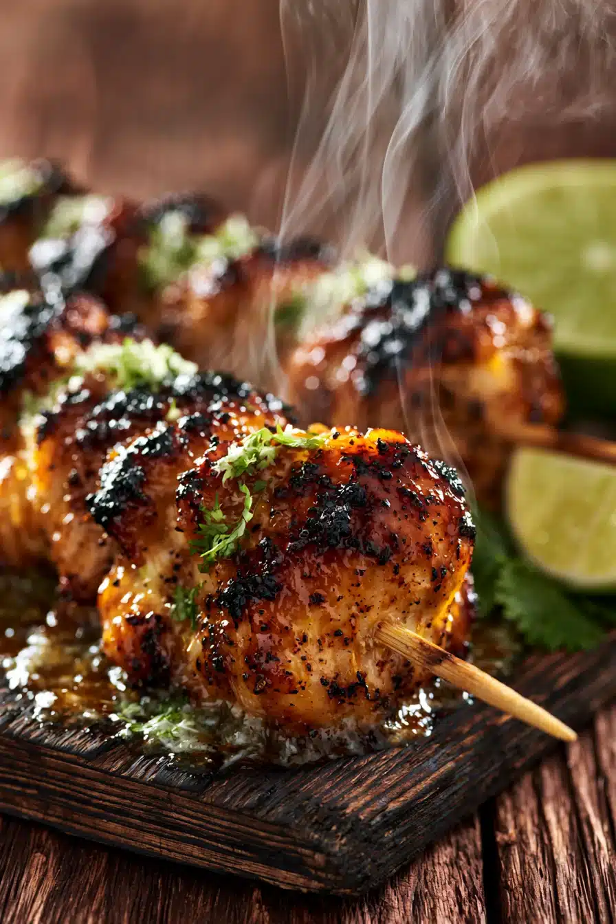 Coconut Lime Chicken Skewers 2 Coconut Lime Chicken Skewers marinating in a tropical sauce