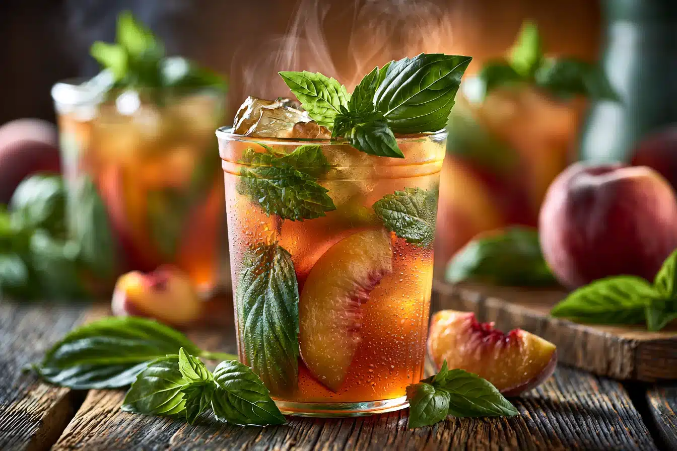 Peach Basil Iced Tea with Mint 2 Peach Basil Iced Tea with Mint