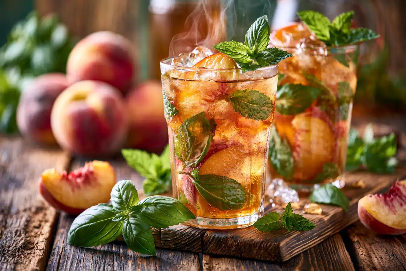 Peach Basil Iced Tea with Mint 3 Peach Basil Iced Tea with Mint