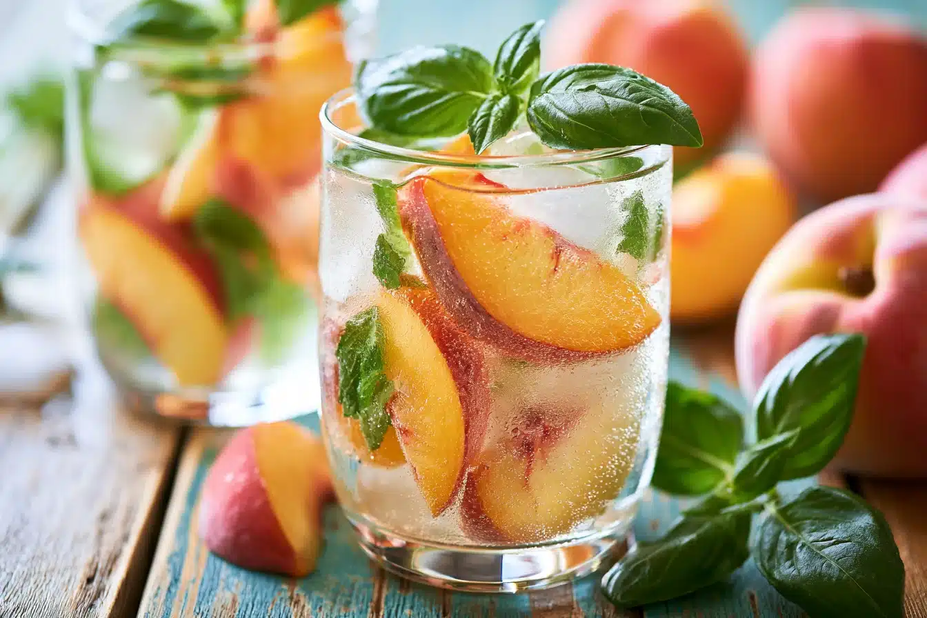 Peach Basil Infused Sparkling Water 2 Peach Basil Infused Sparkling Water
