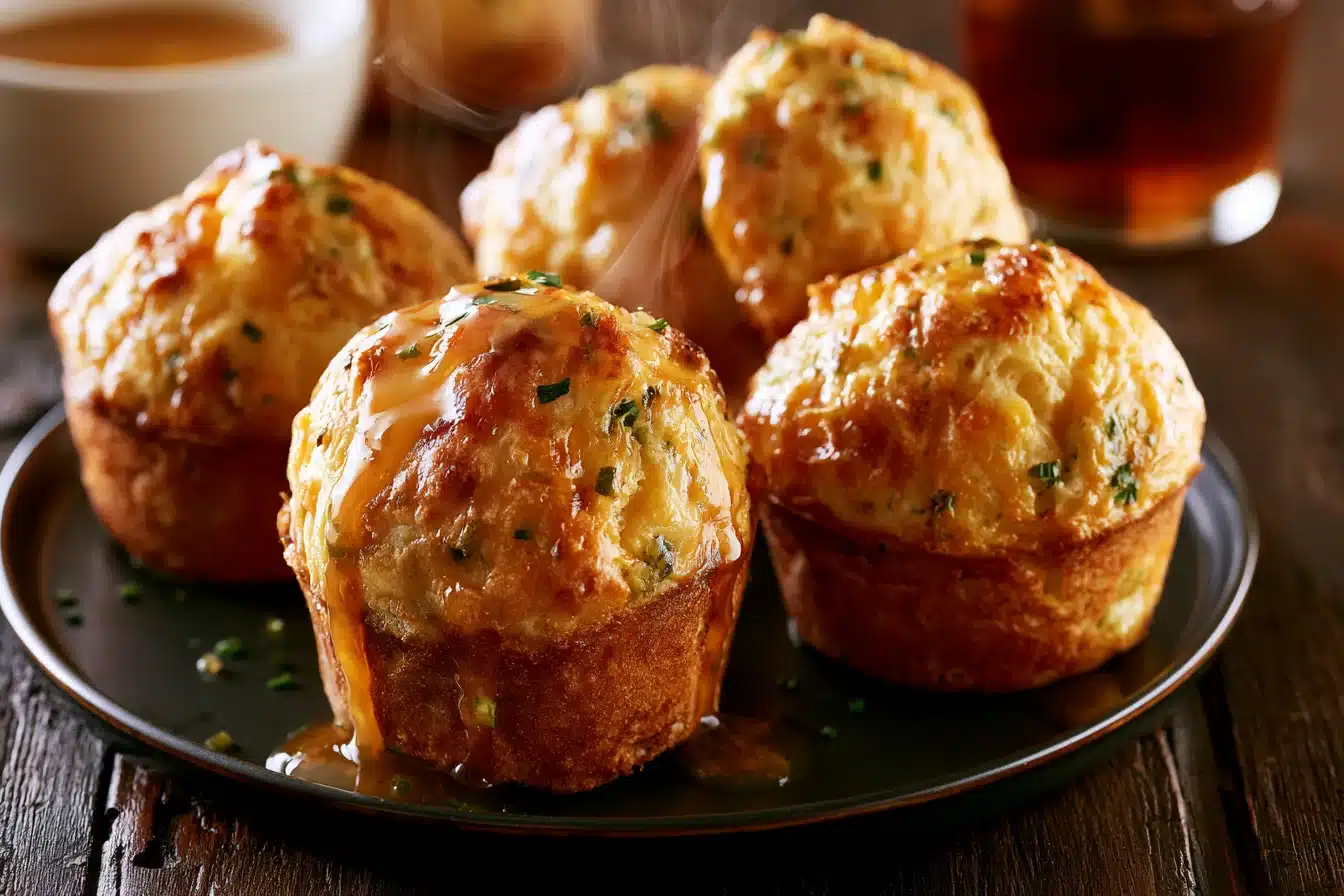 Savory Cheddar and Chive Muffins 2 Savory Cheddar and Chive Muffins fresh out of the oven